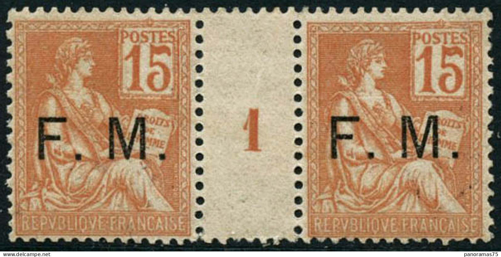 ** N°1 15c Orange, Paire Mill 1 - TB - Millésimes