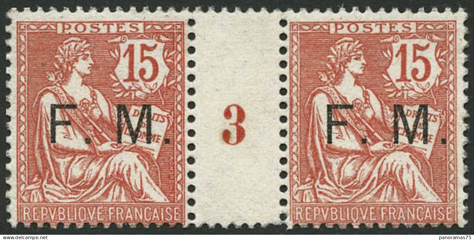 ** N°2 15c Vermillon, Paire Mill 3 - TB - Millésimes