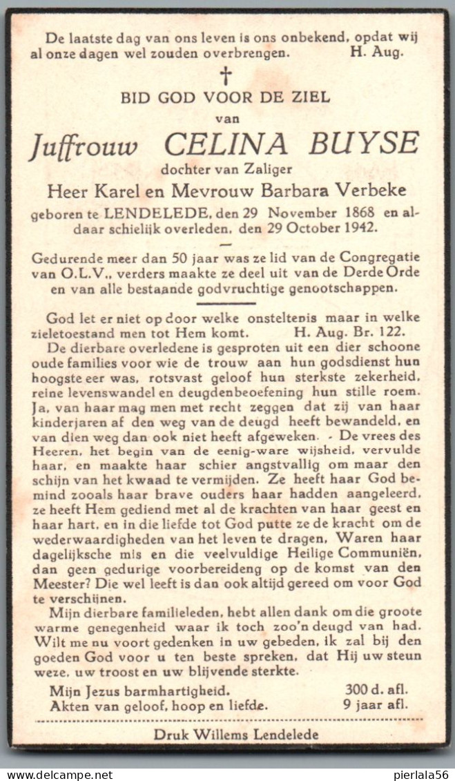 Bidprentje Lendelede - Buyse Celina (1868-1942) - Imágenes Religiosas