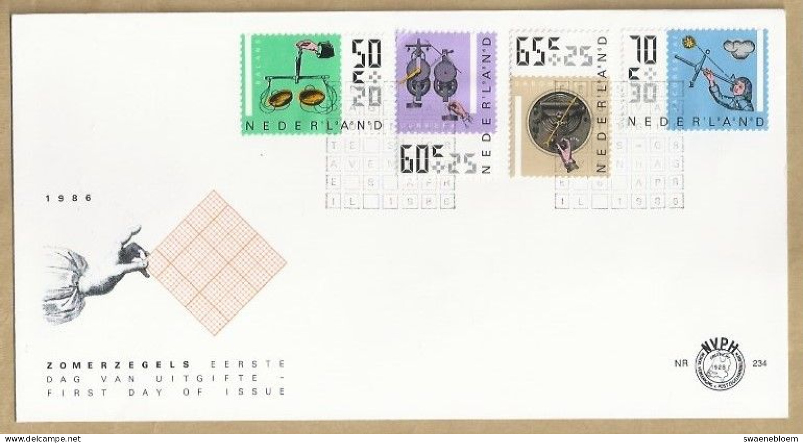 NL.- FDC. NVPH Nr. 234a. EERSTE DAG VAN UITGIFTE. FIRST DAY OF ISSUE. 08-04-1986. ZOMERZEGELS. - FDC