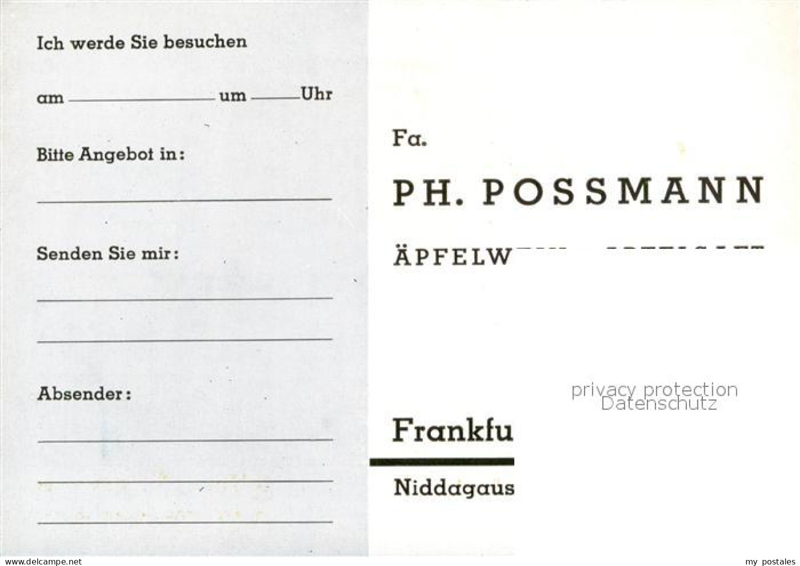 73706785 Roedelheim Frankfurt Ph. Possmann Aepfelwein-Apfelsaft Bestellungsschei - Frankfurt A. Main