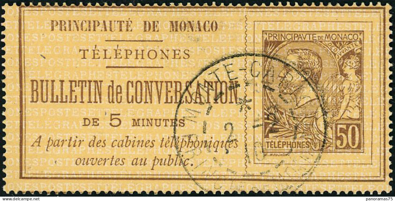 Obl. N°1 50c Brun S/jaune - TB - Telefoonzegels