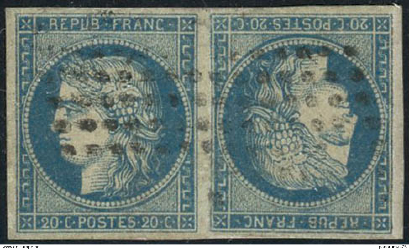 Obl. N°12a 20c Bleu, Paire Tête-bèche, Restauré Très RARE - B - Autres & Non Classés