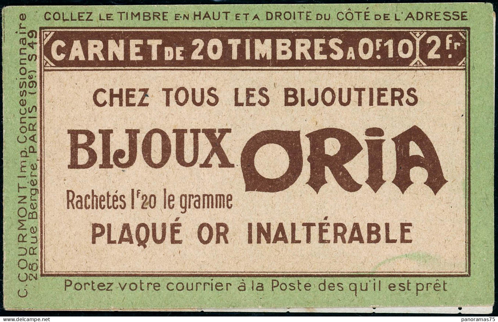 ** N°C9-3 Carnet De 10c Pasteur, Manque 6 Timbres à Gauche Et Quelques Rousseurs - B - Sonstige & Ohne Zuordnung