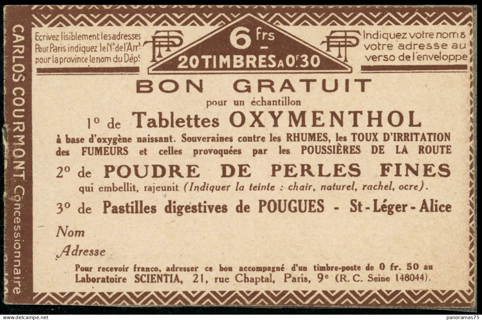 ** N°C17-8 Carnet De 30c Camée Avec Couverture Oxymenthol - TB - Otros & Sin Clasificación