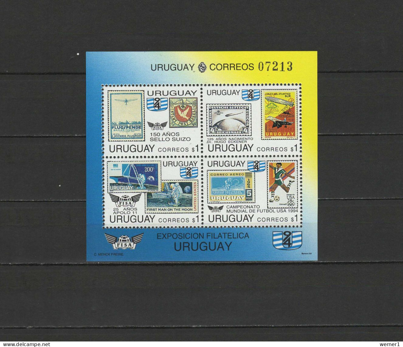 Uruguay 1993 Football Soccer World Cup, Space, Zeppelin S/s MNH - 1994 – Estados Unidos