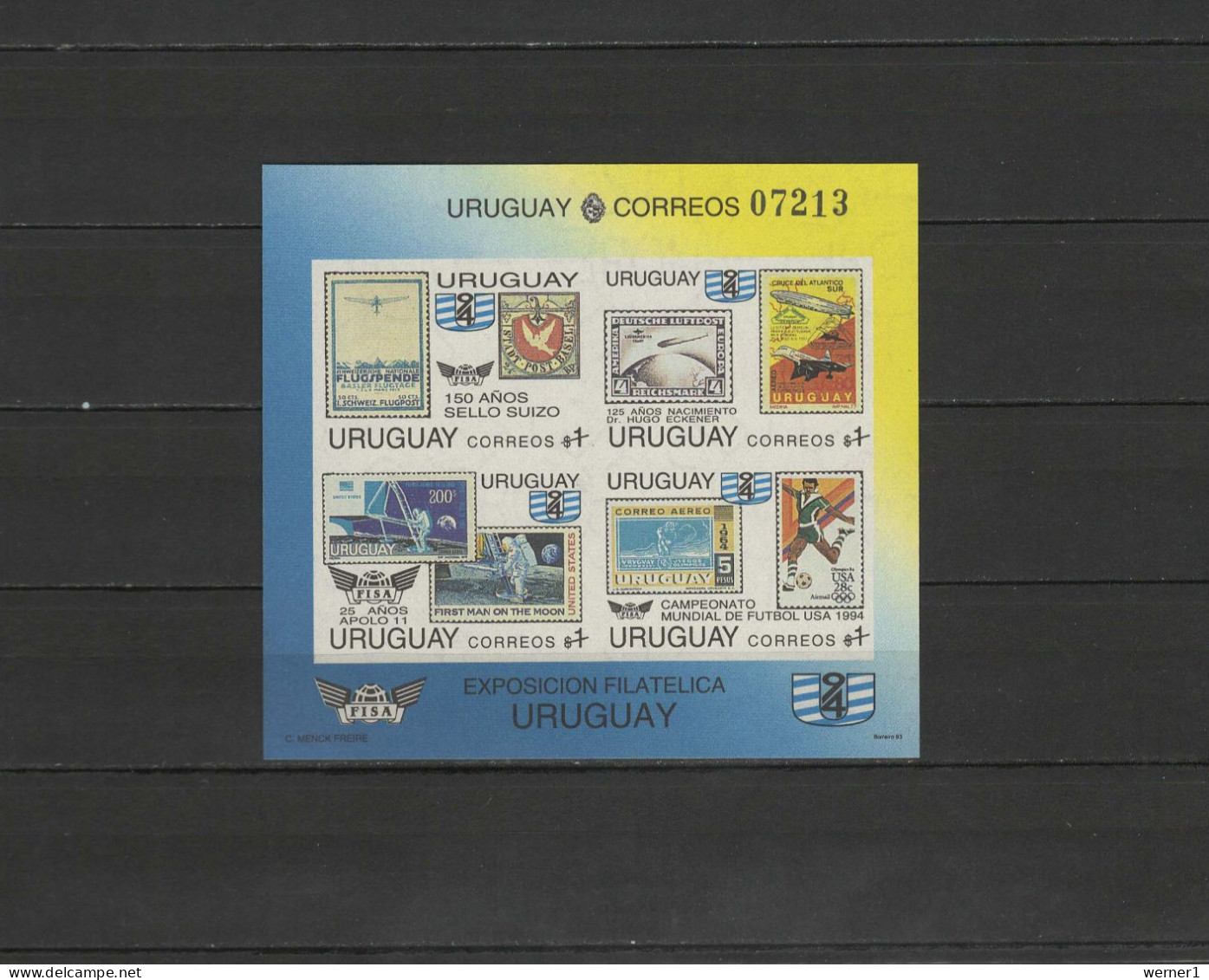 Uruguay 1993 Football Soccer World Cup, Space, Zeppelin S/s Imperf. MNH - 1994 – États-Unis