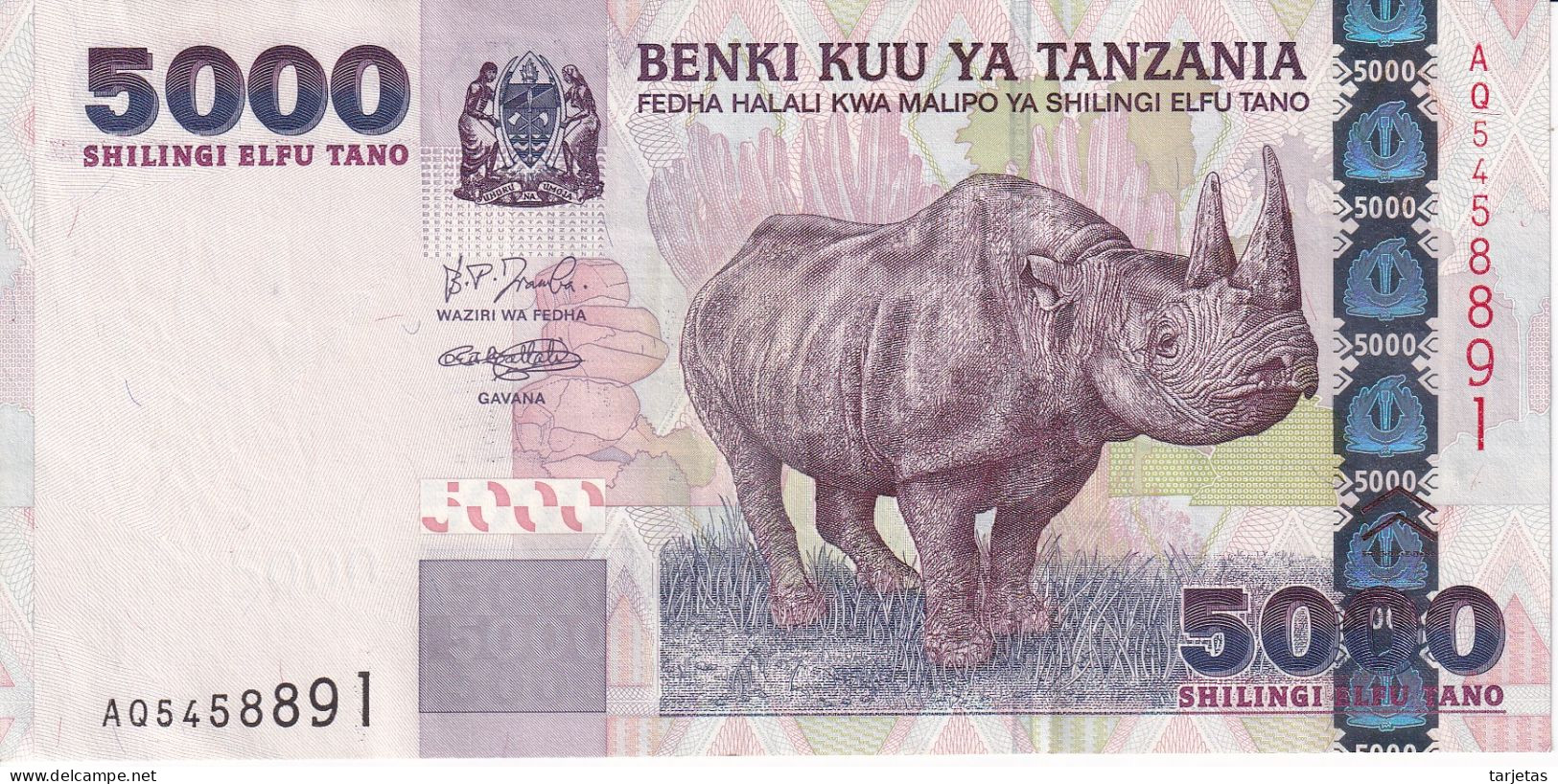 BILLETE DE TANZANIA DE 5000 SHILINGI DEL AÑO 2003 EN CALIDAD EBC (XF) (BANKNOTE) - Tanzanie