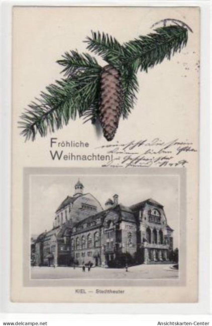 39069706 - Kiel, Froehliche Weihnachten Mit Stadttheater Gelaufen, 1912. Leichte Stempelspuren, Sonst Gut Erhalten - Kiel
