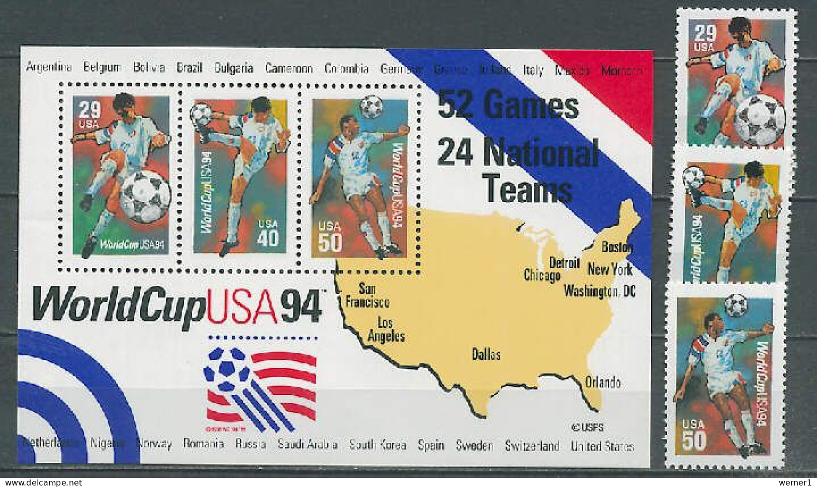 USA 1994 Football Soccer World Cup Set Of 3 + S/s MNH - 1994 – Vereinigte Staaten