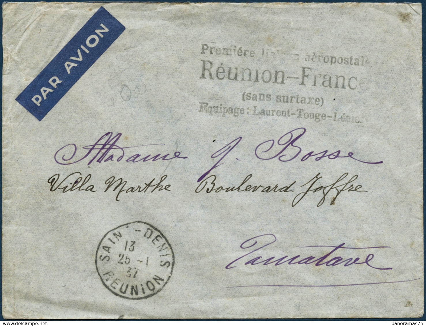 Lettre N°1 50c Rouge (au Verso De La Lettre) De Saint-Denis 25/1/37 à Tamatave 28/1/37 - TB - Altri & Non Classificati