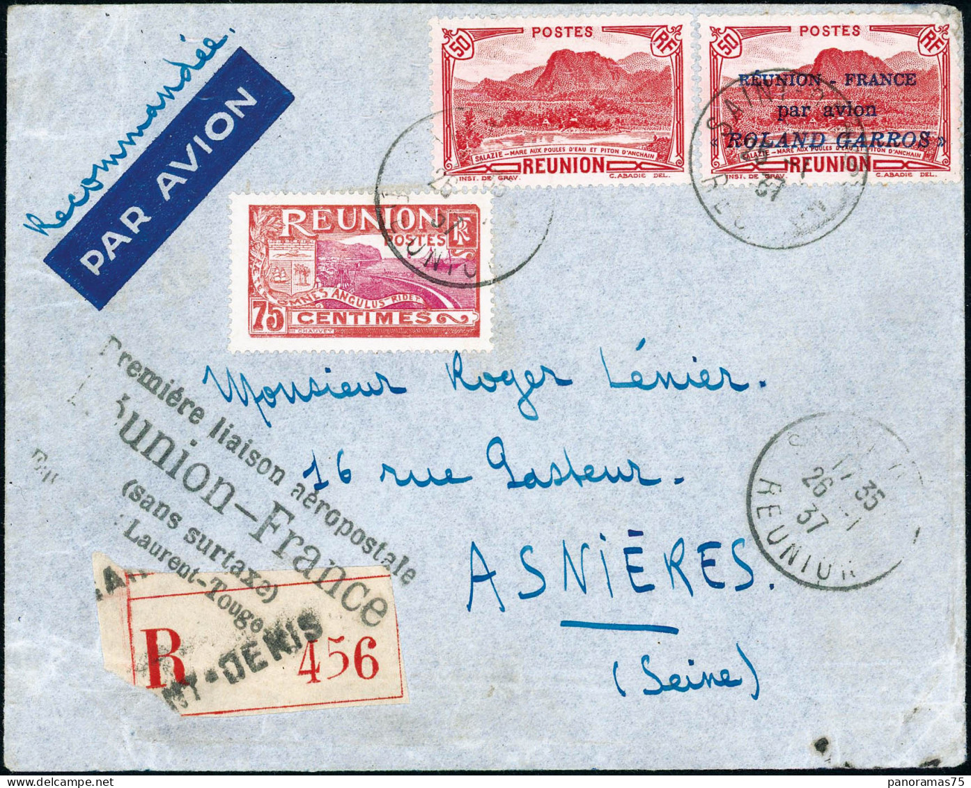 Lettre N°1 50c Rouge S/lettre Recom Adréssé En France - TB - Autres & Non Classés