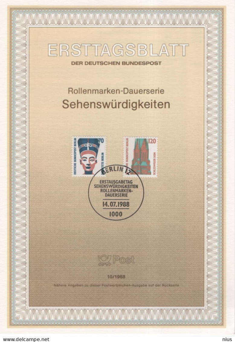 Germany Deutschland 1988-10 Sehenswurdigkeiten Nofretete, Nefertiti Egypt, Schleswiger Dom, Canceled In Berlin - 1981-1990