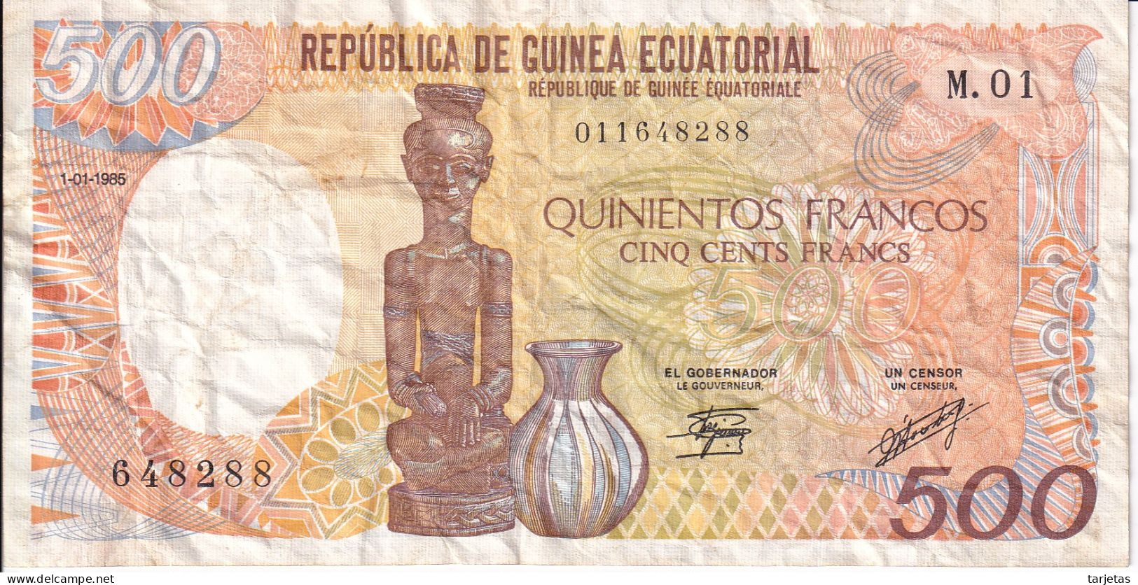 BILLETE DE GUINEA ECUATORIAL DE 500 FRANCS DEL AÑO 1985 (BANKNOTE) - Guinée Equatoriale