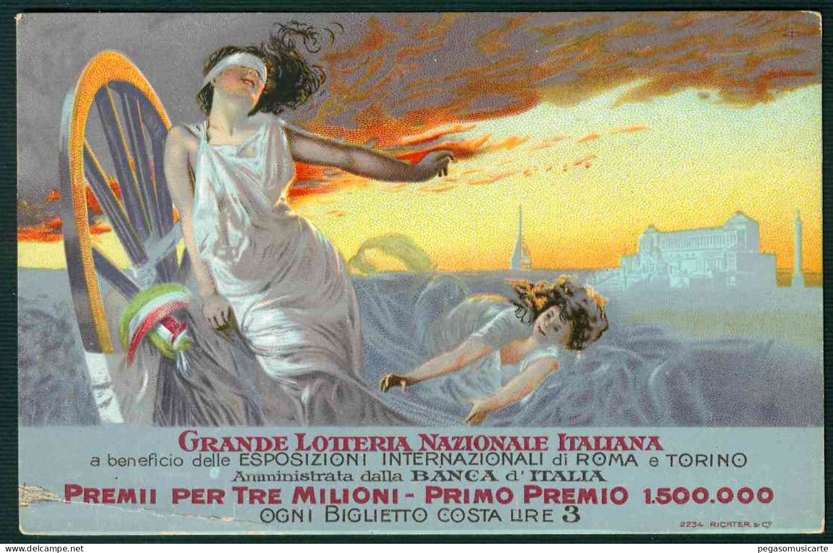 BF108 GRANDE LOTTERIA NAZIONALE ITALIANA ESPOSIZIONI INTERNAZIONALI ROME E TORINO ILLUSTRATORE ILLUSTRATOR - Patriotic