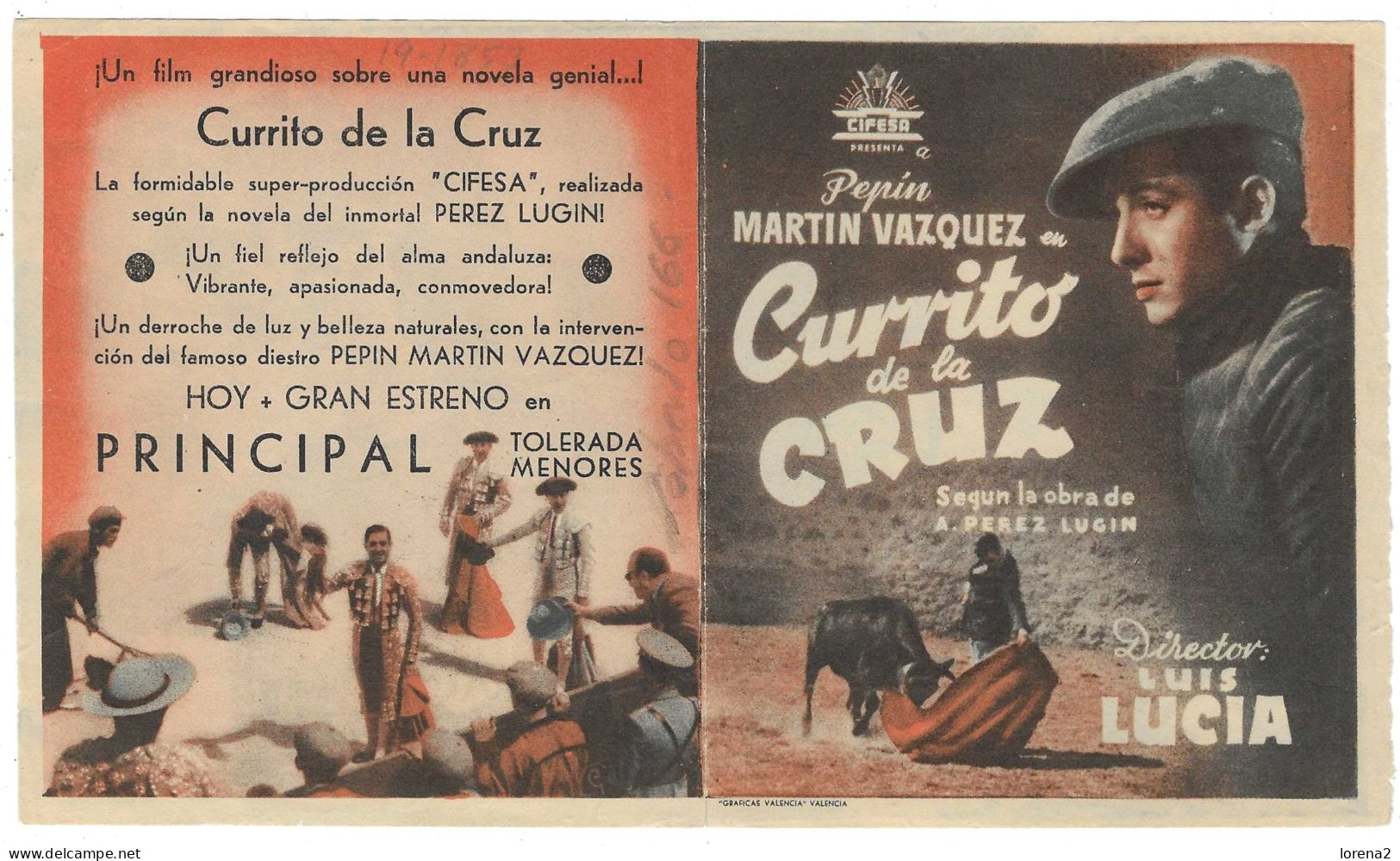 Programa Cine. Currito De La Cruz. Pepin Martiz Vazquez. 19-1853 - Cinema Advertisement