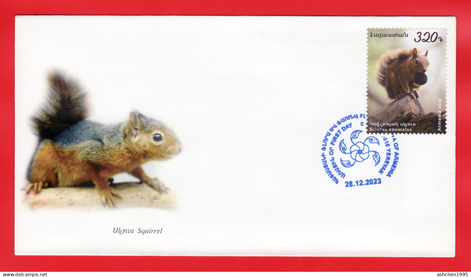 Armenien/Armenie/Armenia 2023, Fauna, Trans-Caucasian Squirrel - FDC (I) - Armenië