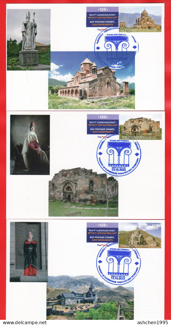 Armenien/Armenie/Armenia 2023, Historical Cultural Monuments, Odzun, Avan, Vorotnavank --- 3pc Card Maximum - Armenië