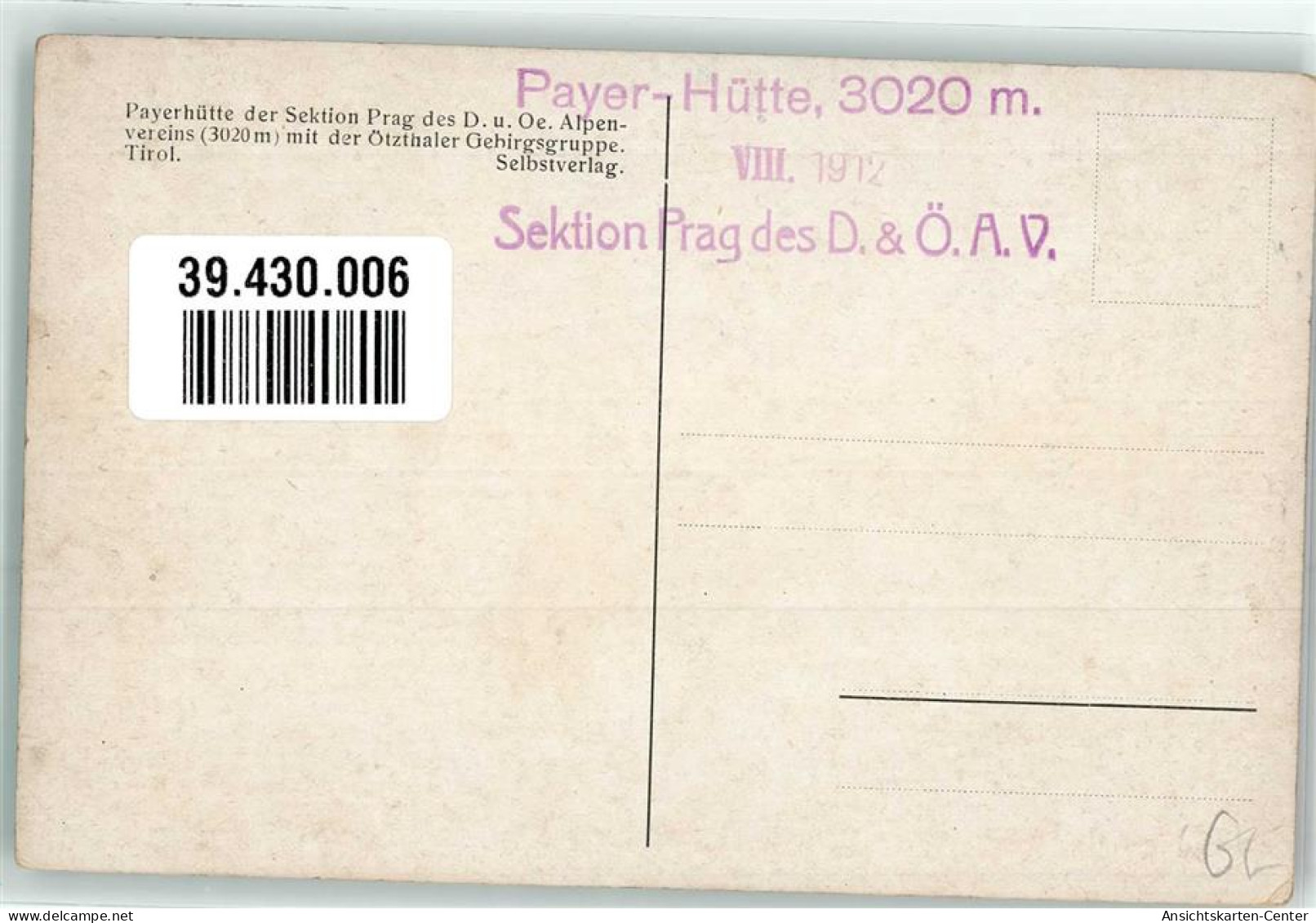 39430006 - Payerhuette Huettenstempel Sektion Prag - Other & Unclassified