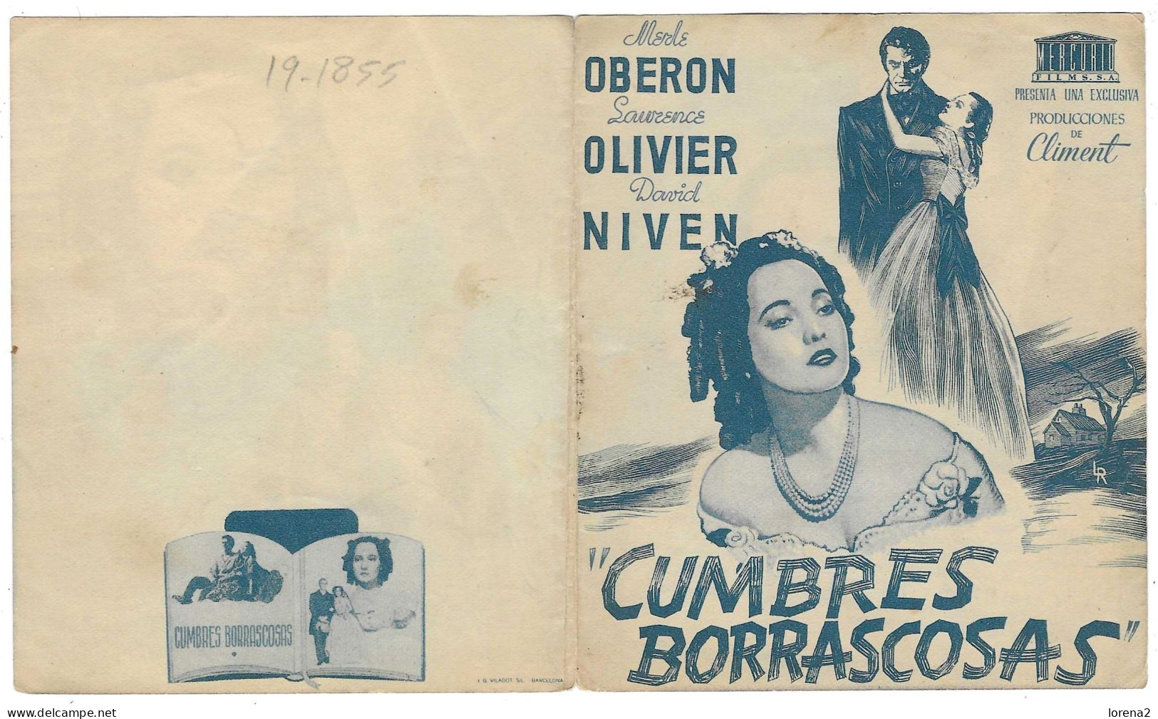Programa Cine. Cumbres Borrascosas. Laurence Olivier. 19-1855 - Bioscoopreclame