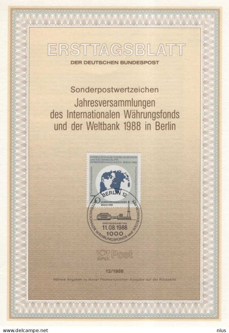 Germany Deutschland 1988-12 Internationaler Währungsfonds IWF Weltbankgruppe Weltbank Bank In Berlin, Canceled In Berlin - 1981-1990