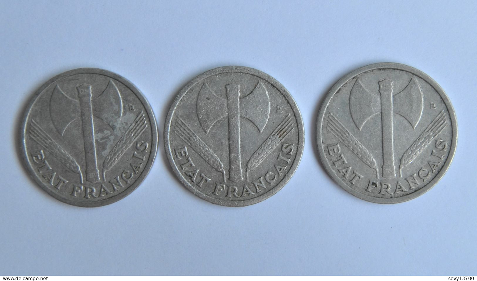 3 Pièces Aluminium De Lucien Bazor De 1 Francs Etat Français 1943 - 1 Franc