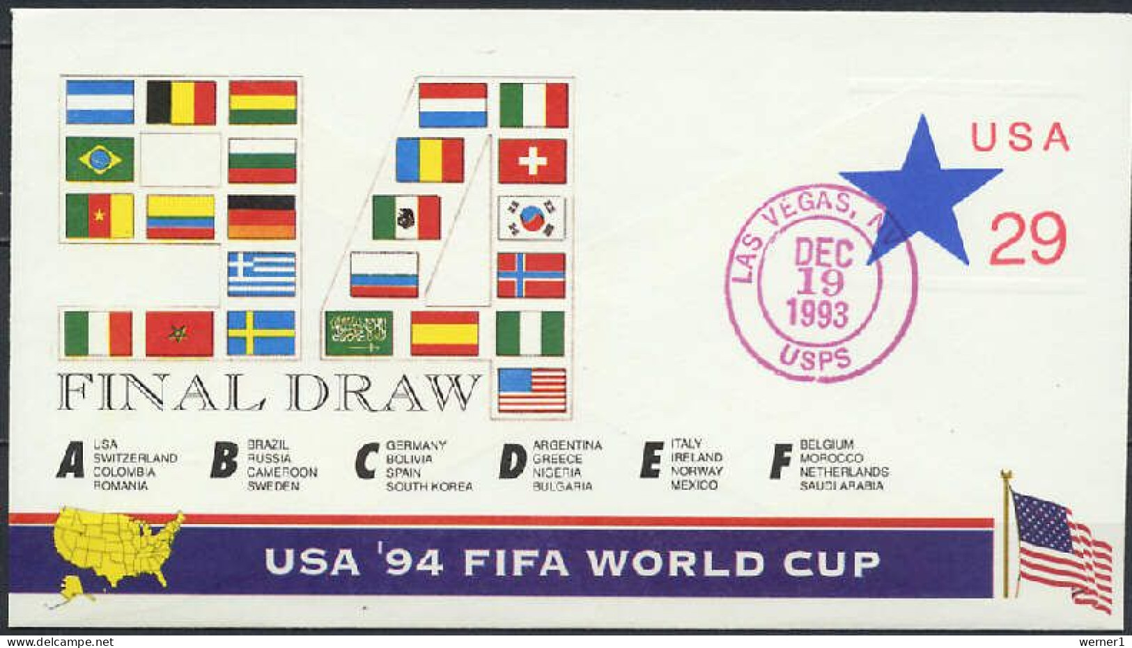 USA 1993 Football Soccer World Cup Commemorative Cover Final Draw - 1994 – États-Unis