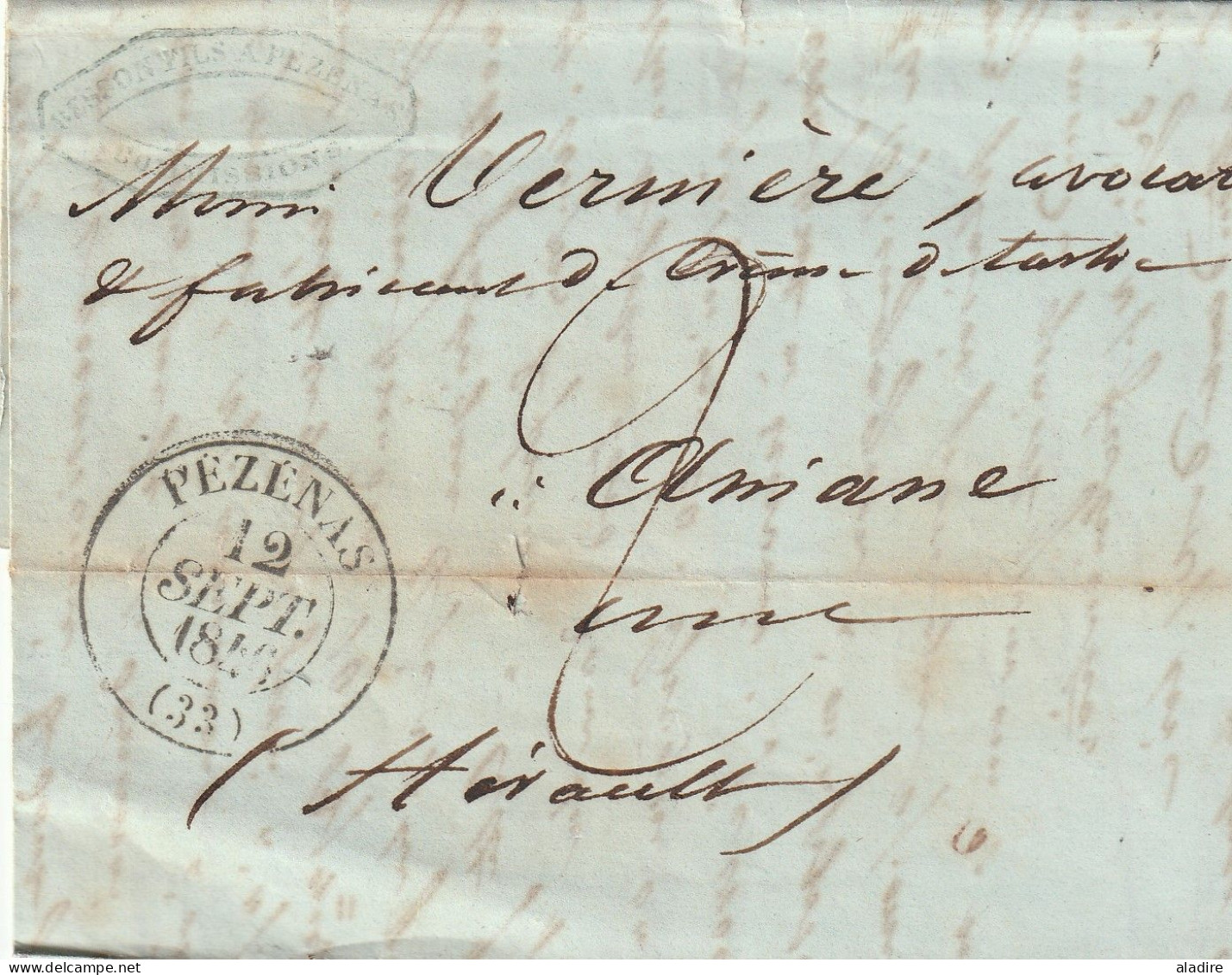 1833/1847 - collection de 15 LETTRES avec grds cachets, cursives, Décime Rural vers Aniane par Béziers & Gignac, Hérault