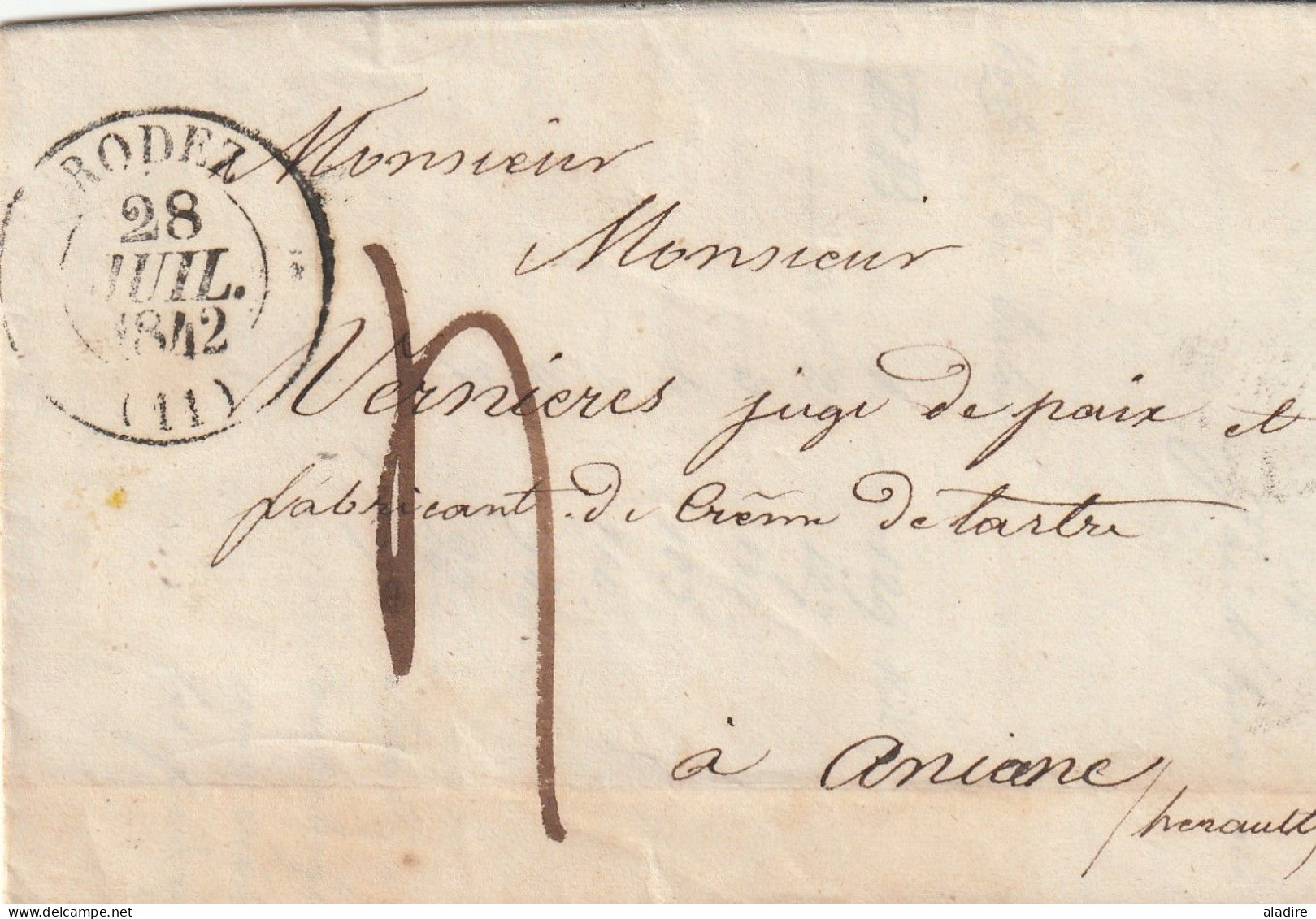 1833/1847 - collection de 15 LETTRES avec grds cachets, cursives, Décime Rural vers Aniane par Béziers & Gignac, Hérault