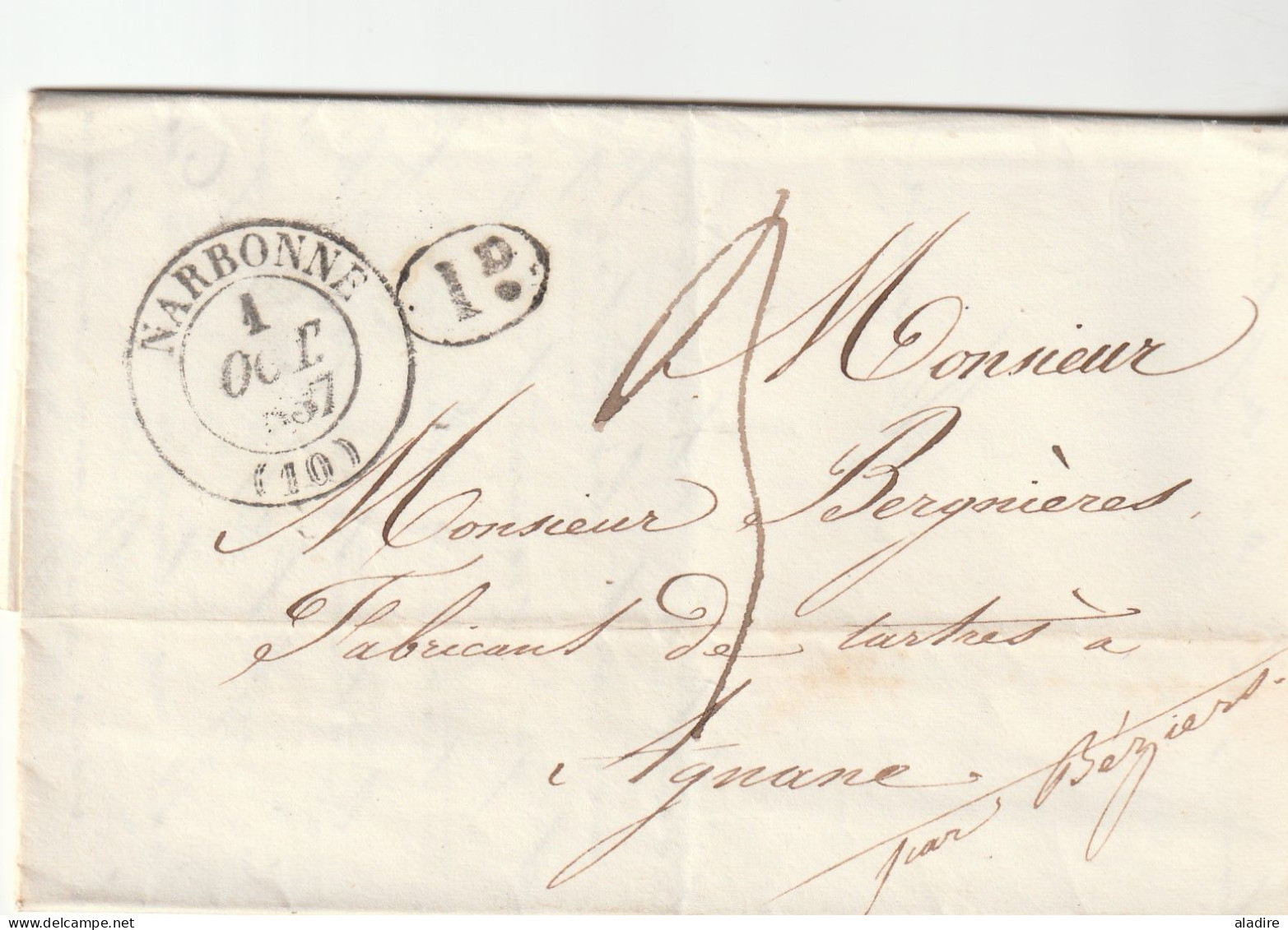 1833/1847 - collection de 15 LETTRES avec grds cachets, cursives, Décime Rural vers Aniane par Béziers & Gignac, Hérault