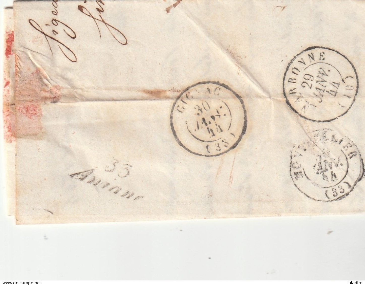 1833/1847 - collection de 15 LETTRES avec grds cachets, cursives, Décime Rural vers Aniane par Béziers & Gignac, Hérault