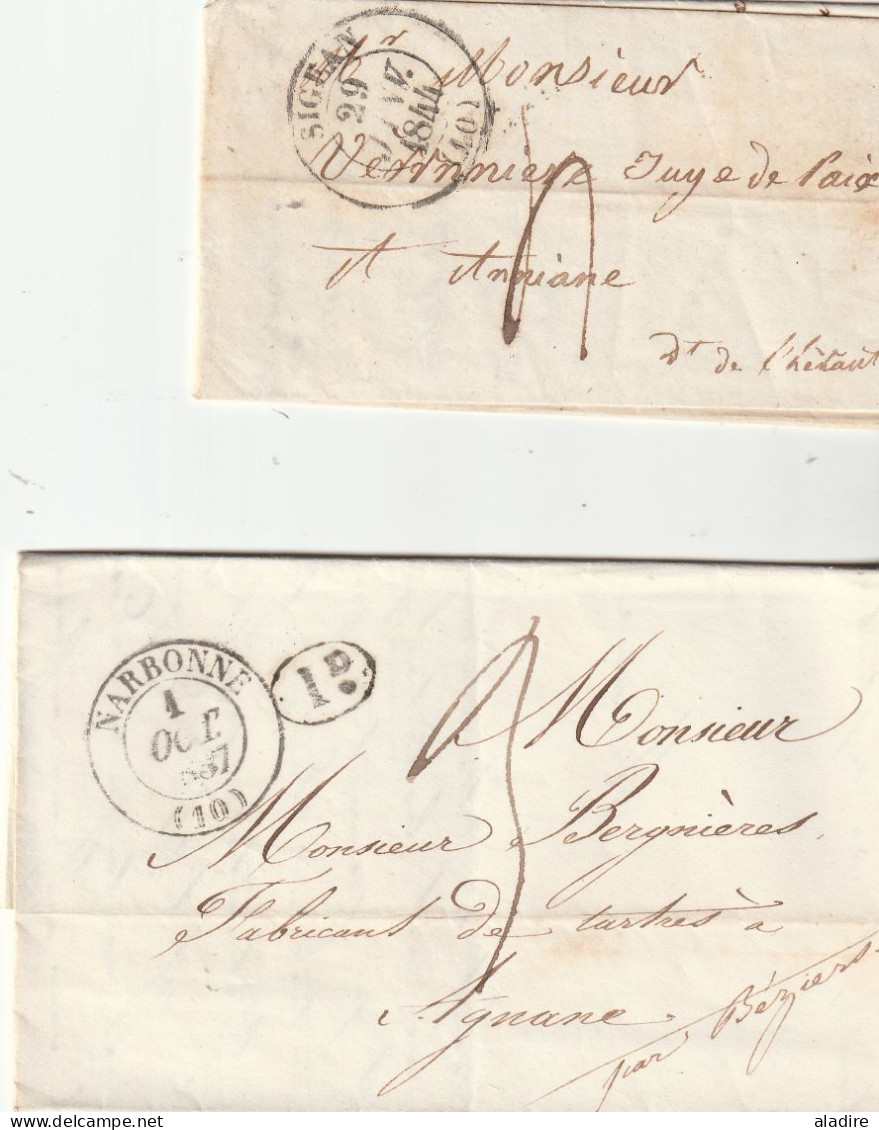 1833/1847 - collection de 15 LETTRES avec grds cachets, cursives, Décime Rural vers Aniane par Béziers & Gignac, Hérault