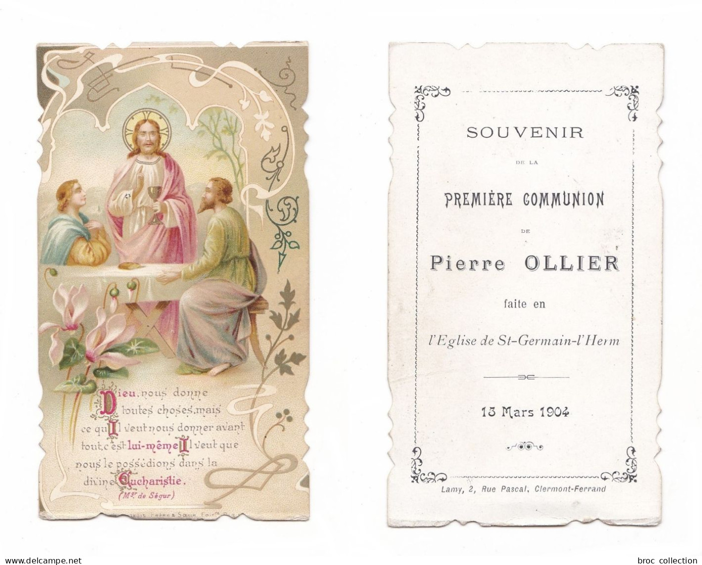 Saint-Germain-l'Herm, 1re Communion De Pierre Ollier, 1904, Citation De Mger De Ségur, Art Nouveau - Santini