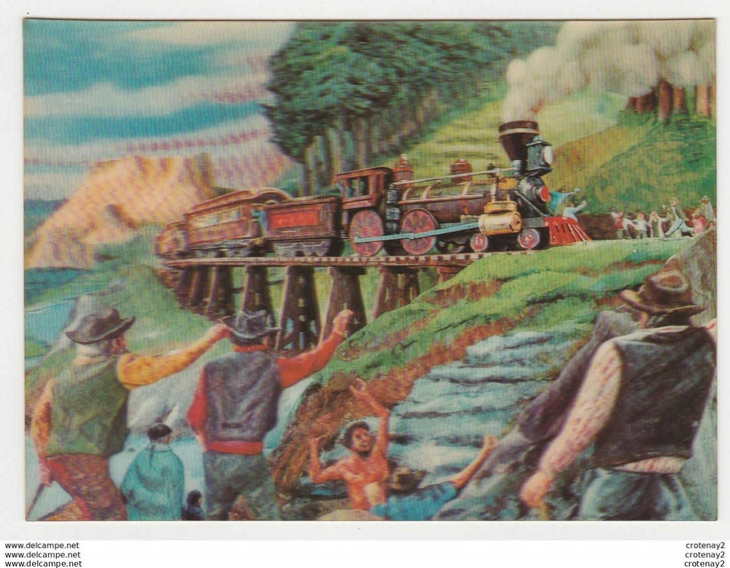 Carte Fantaisie Plastifiée Donnant L'impression De Relief Le Train D'après G De Sainte Croix Locomotive Vapeur Sur Pont - A Systèmes