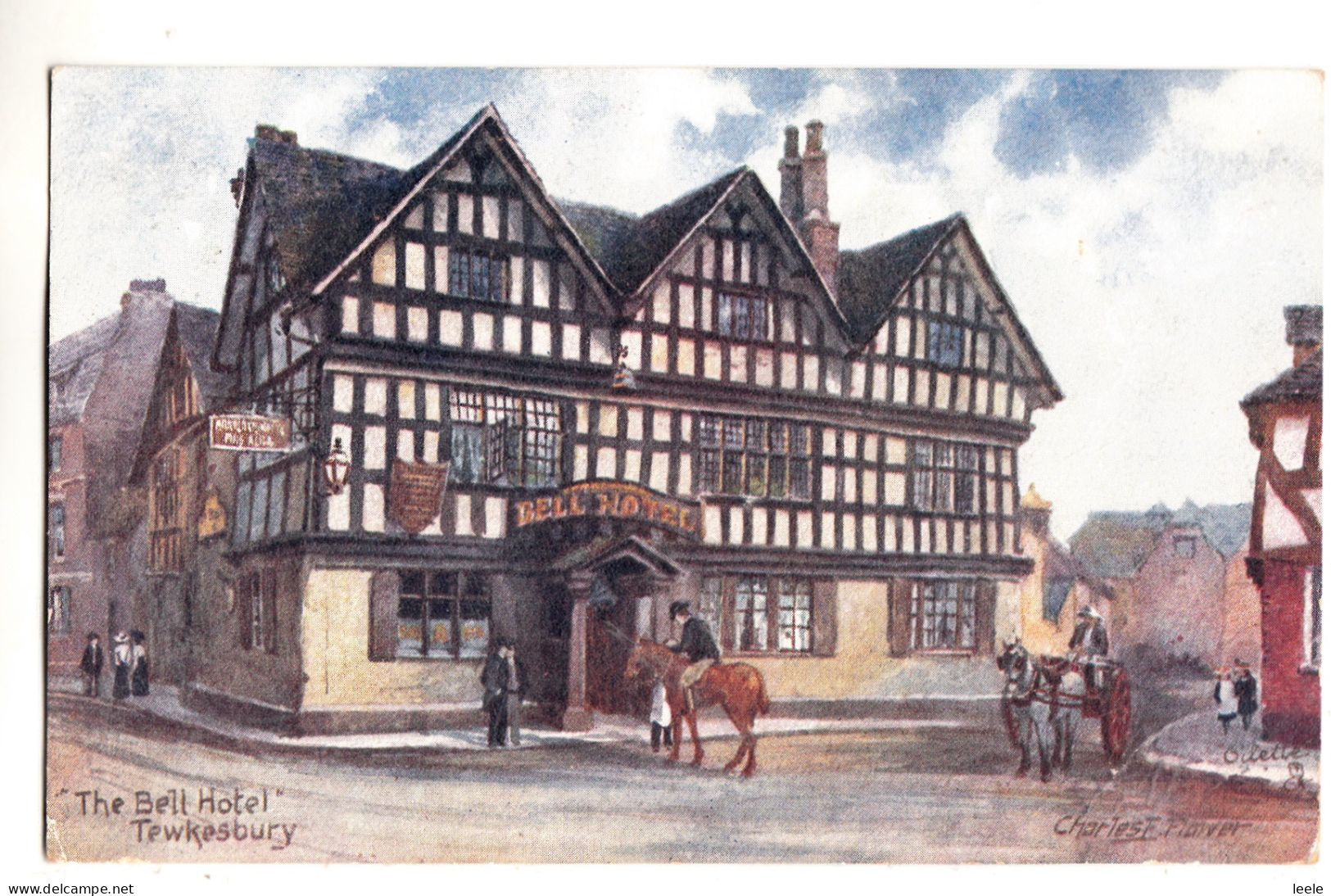 D82. Antique Postcard. The Bell Hotel, Tewkesbury. By Charles F Flower. - Turkey