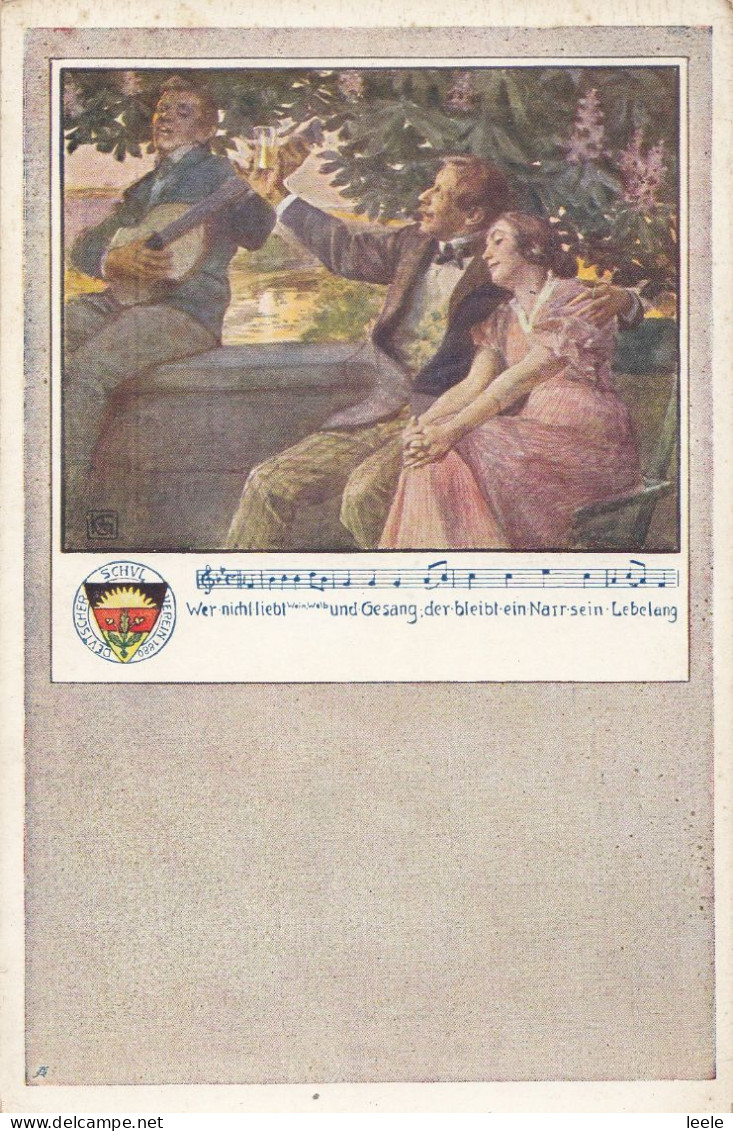 D23. Vintage German Postcard. Who Does Not Love Music And Singing - Muziek En Musicus