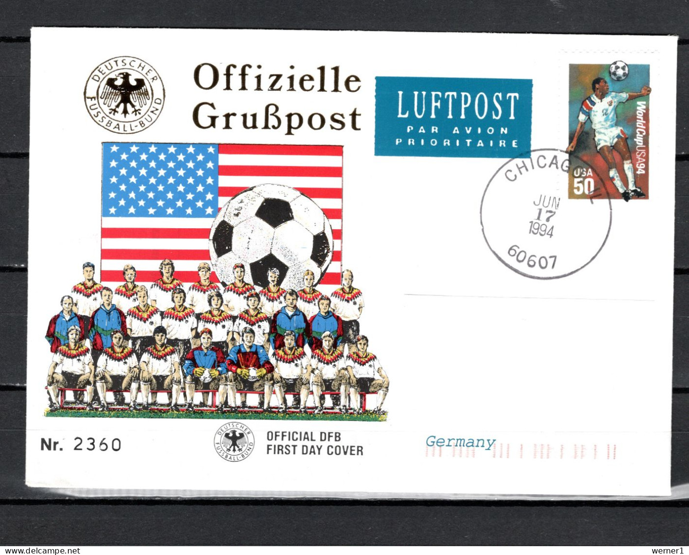 USA 1994 Football Soccer World Cup Commemorative Cover To Germany - 1994 – États-Unis
