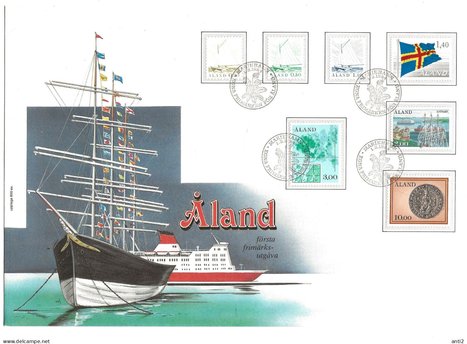 Åland Aland 1984 All Issues On One Cover, Fishing Boat From Eckerö, Flag, Map, Coin, Shipping Mi 1-7 On Big Cover  FDC - Aland