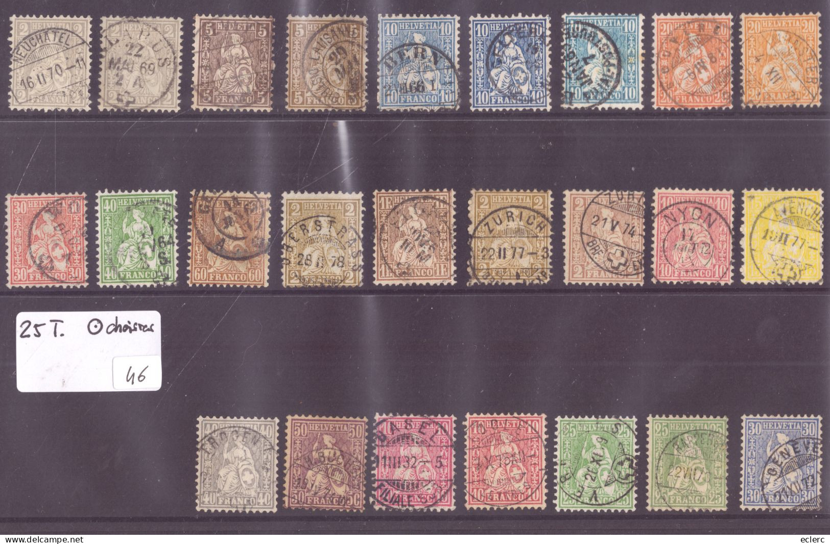 25 HELVETIES ASSISES DENTELES - BELLE QUALITE D'ENSEMBLE ET OBLITERATIONS CHOISIES - Used Stamps