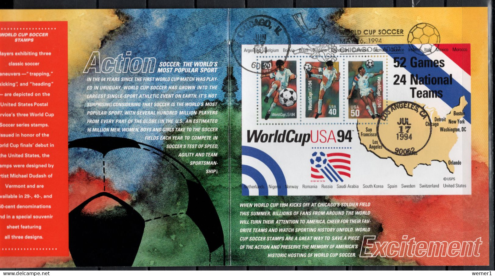 USA 1994 Football Soccer World Cup Commemorative Print - 1994 – Verenigde Staten