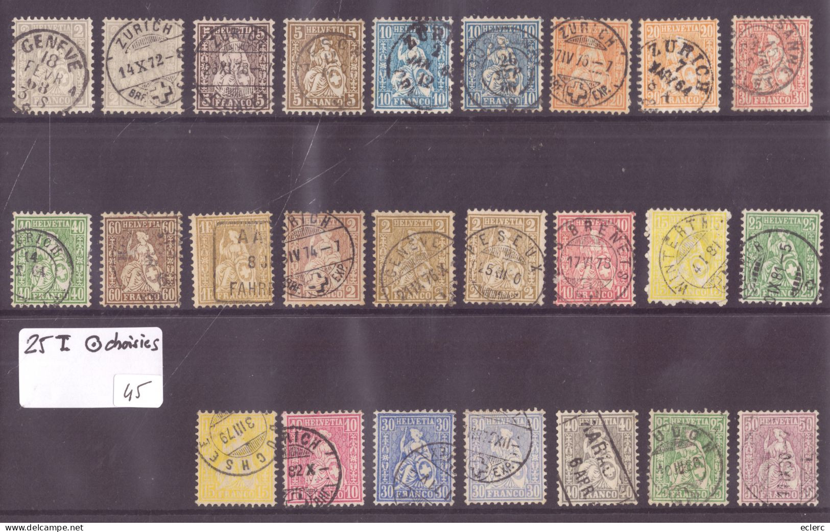 25 HELVETIES ASSISES DENTELES - BELLE QUALITE D'ENSEMBLE ET OBLITERATIONS CHOISIES - Used Stamps