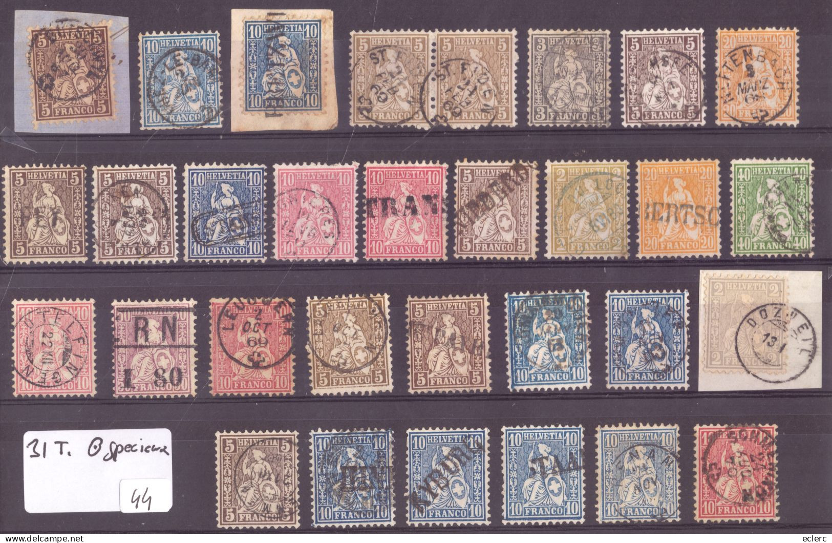 31 HELVETIES ASSISES DENTELES - OBLITERATIONS SPECIALES, LINEAIRES, SANS ANNEE, DES A COUDRE... - Used Stamps