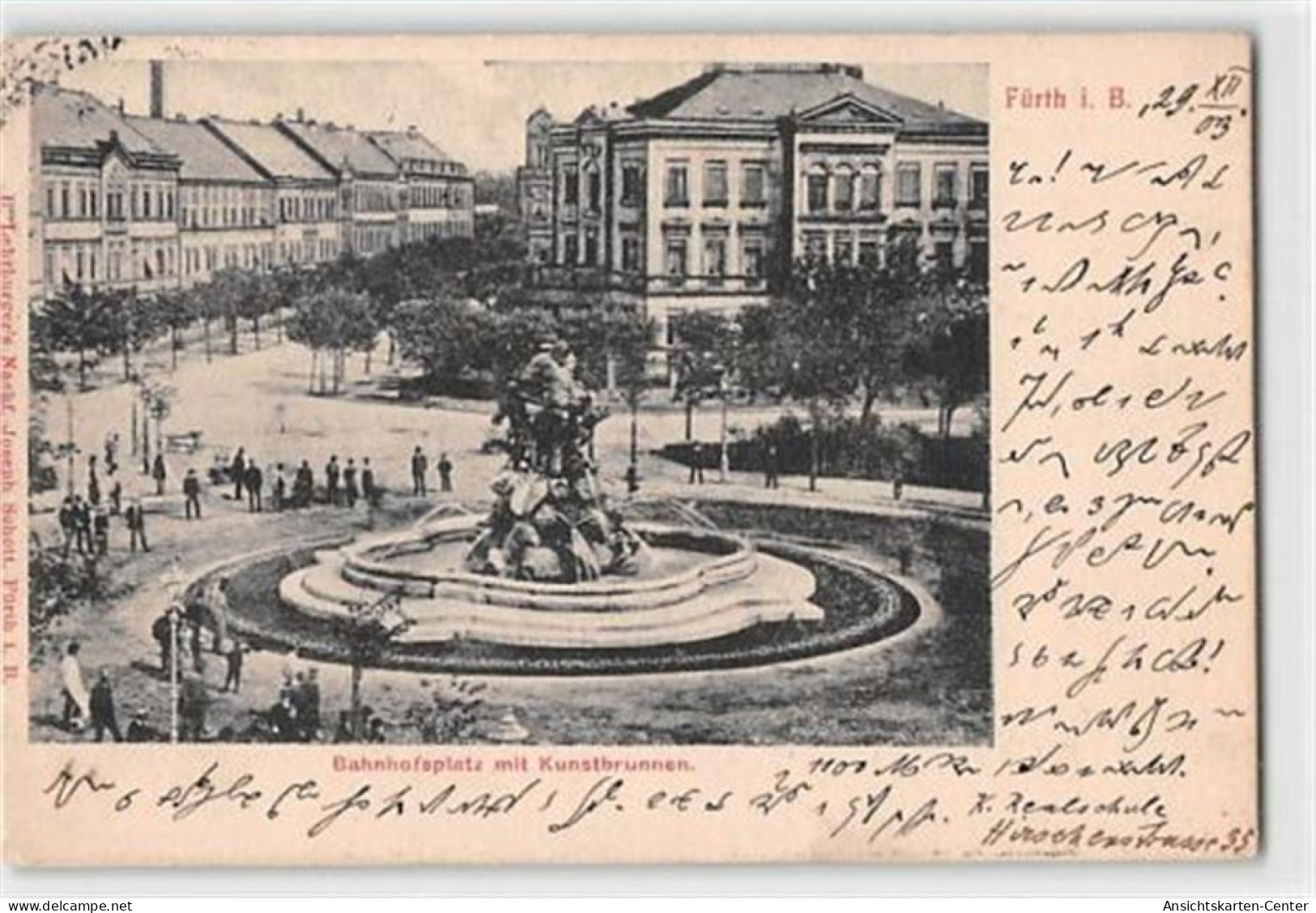 39122806 - Fuerth In Bayern. Bahnhofsplatz Mit Kunstbrunnen Gelaufen. Leichte Stempelspuren, Sonst Gut Erhalten - Fürth