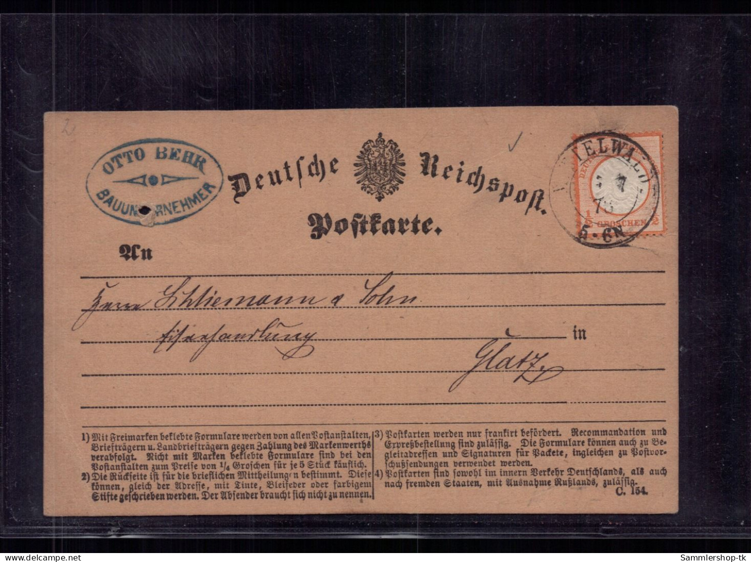 Deutsches Reich Brustschild Postkarte Groschen Mittelwald N. Glatz 1873 - Otros & Sin Clasificación