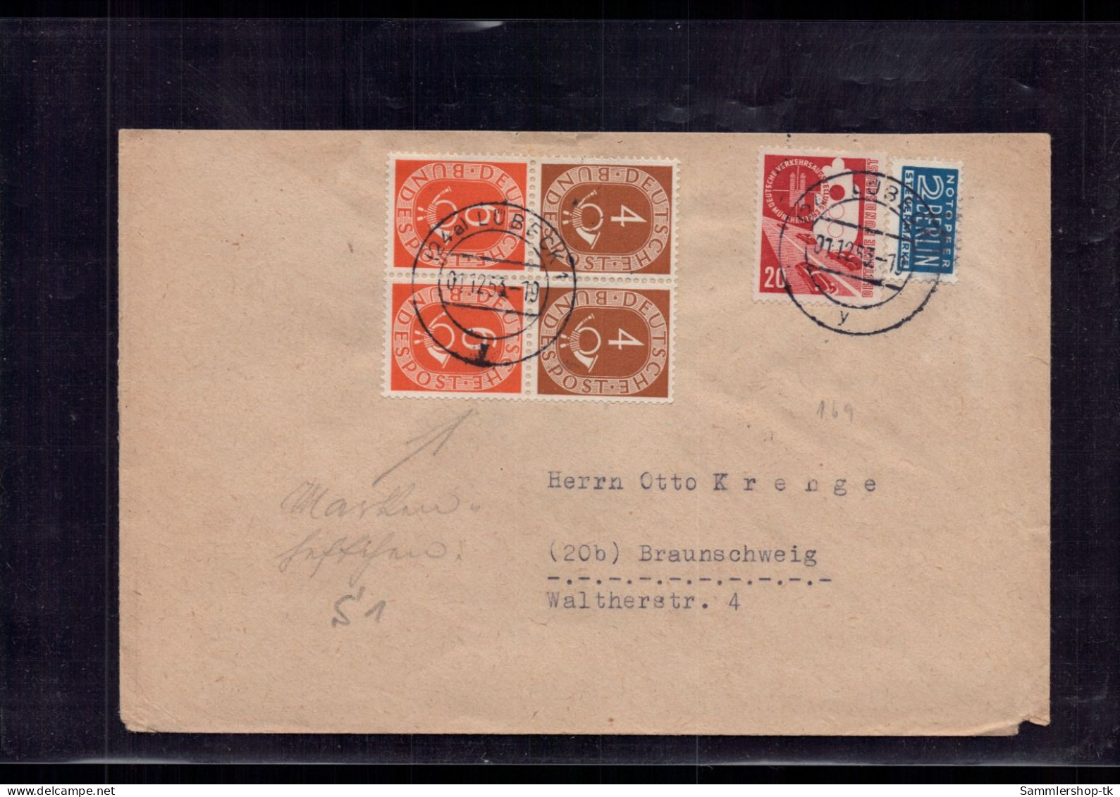 Bund Brief Posthorn Zusammendruck Michel Nummer 2x S1 - Lübeck 1953 - Used Stamps