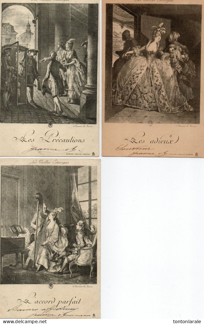 LOT DE CINQ CARTES DE REPRODUCTION D'ESTAMPES Signées MOREAU LE JEUNE - Other & Unclassified