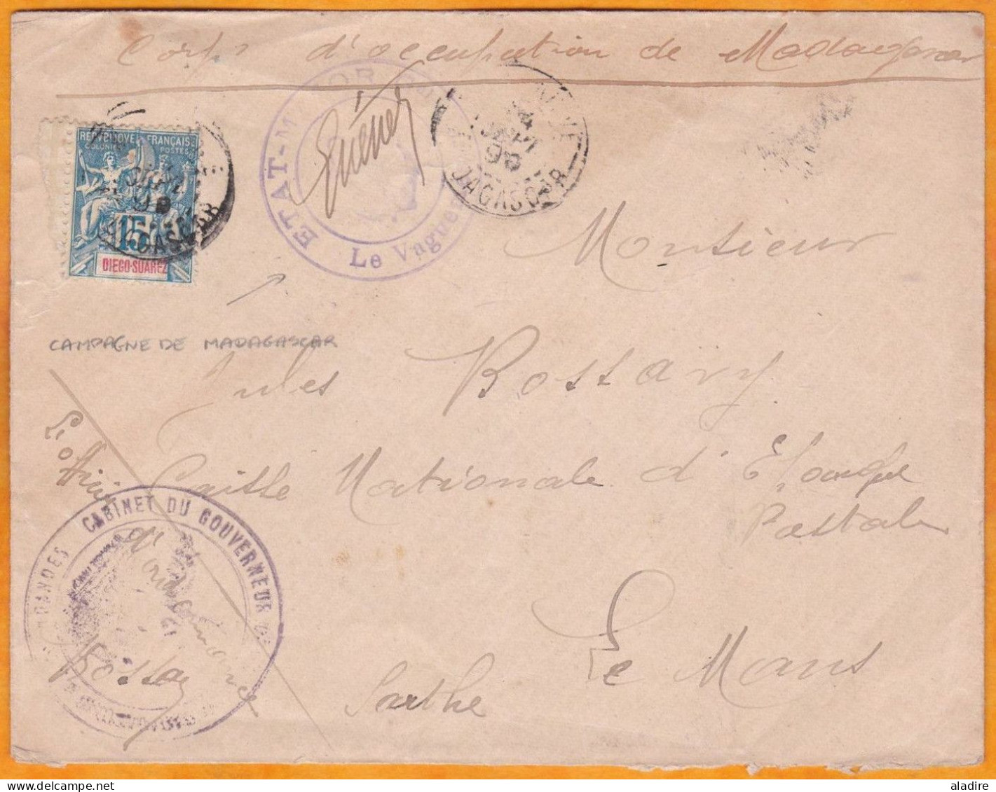 1899 - 15 C Groupe Diego Suarez Sur Envel Corps D'Occupation De Madagascar Vers Le Mans  Via Ligne La Réunion Marseille - Correo Marítimo