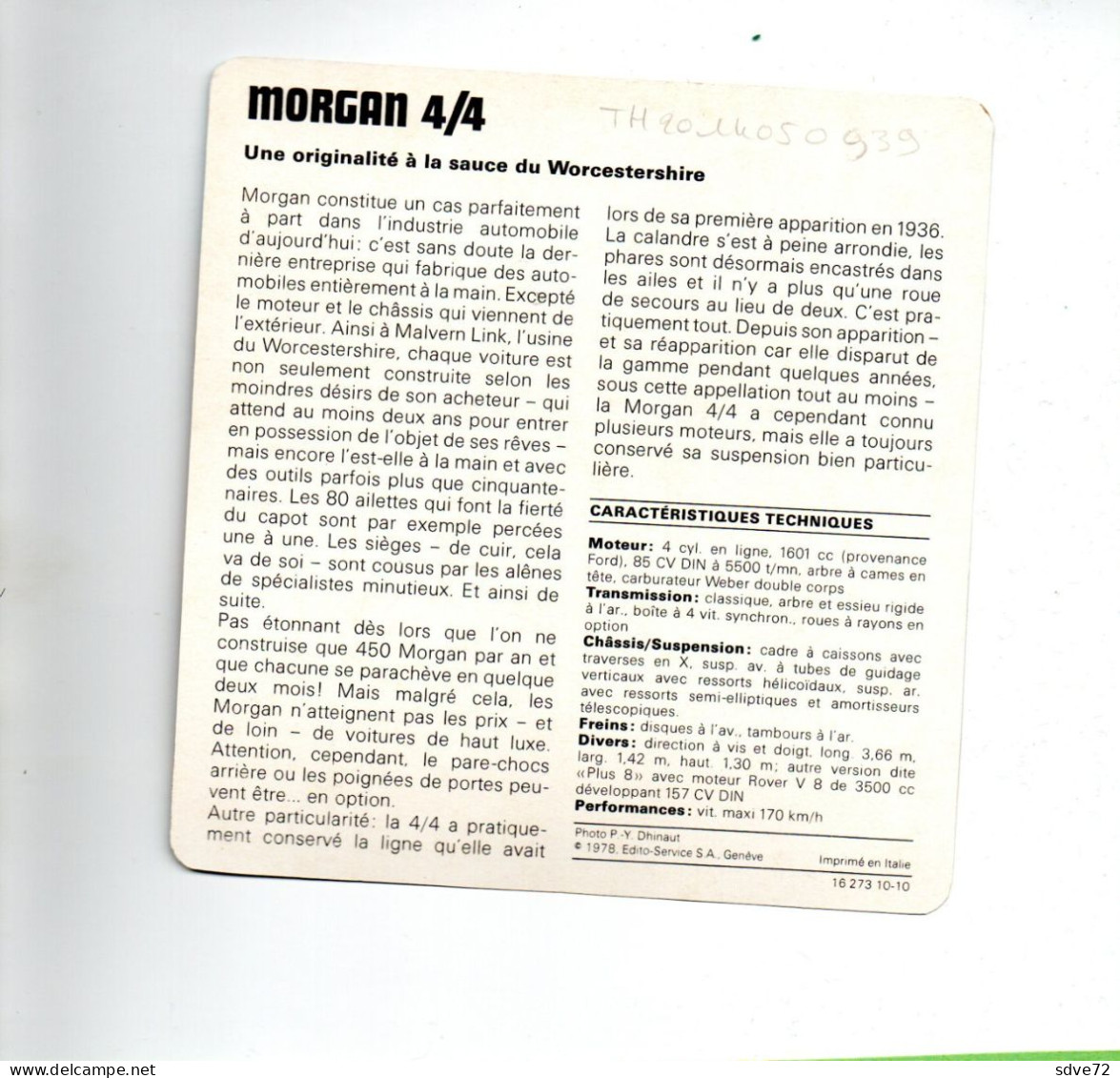FICHE AUTOMOBILE - MORGAN 4/4 - Auto's