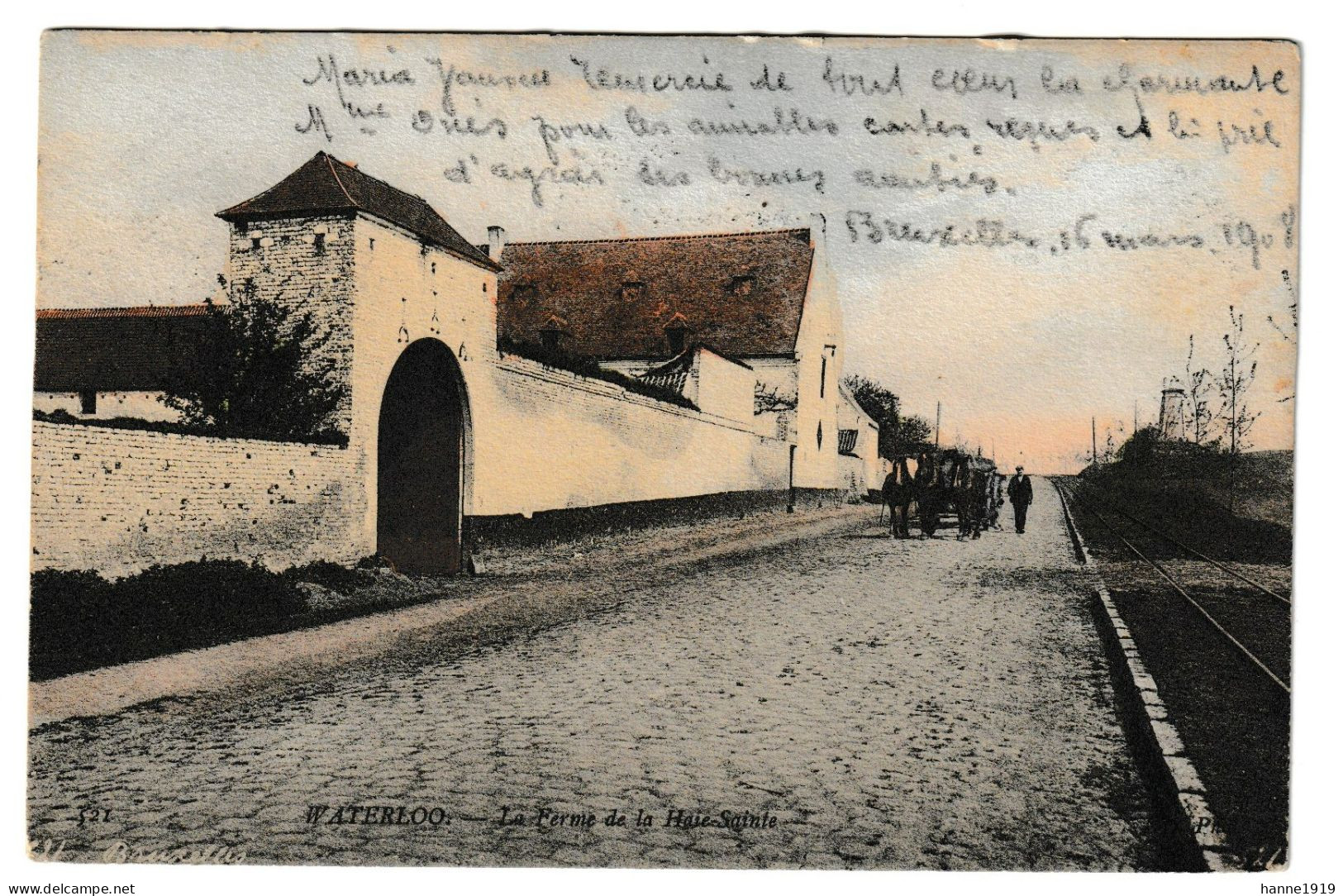 Waterloo La Ferme De La Haie Sainte Attelage Cheval Pferd Horse Paard En Kar Cachet 1908 Anvers Htje - Waterloo