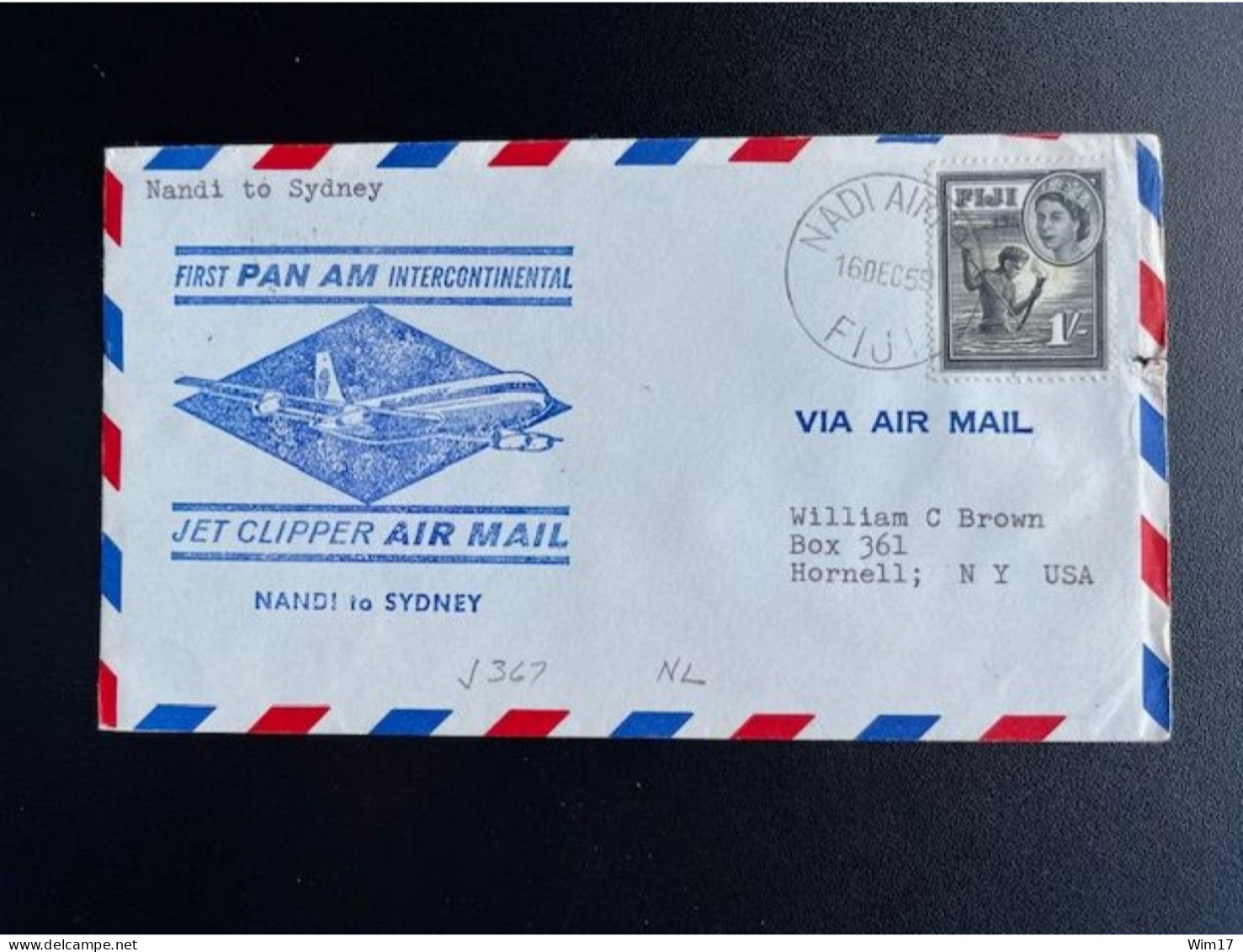 FIJI 1959 FIRST FLIGHT COVER NADI TO SYDNEY BY PAN AM JET CLIPPER 16-12-1959 - Fidji (...-1970)